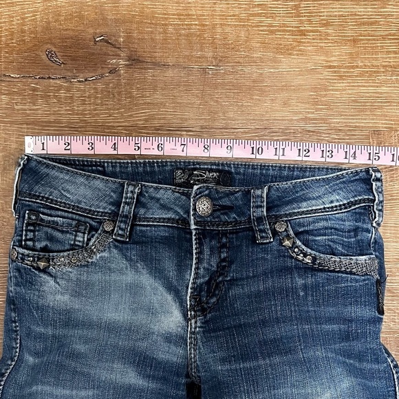 SILVER SUKI Y2K Low Rise Flap Pocket Bootcut Jeans Embellished Pocket Size 28x33 - Picture 8 of 10